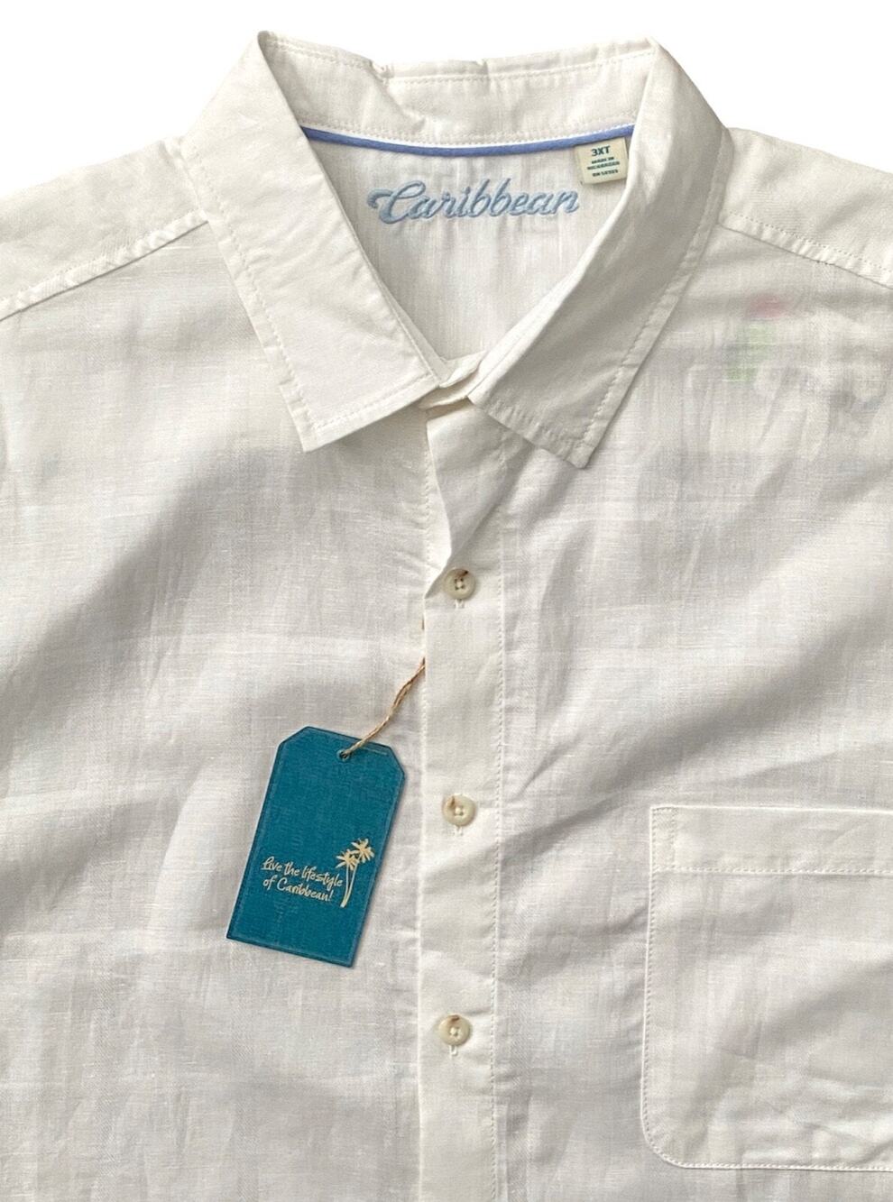 Caribbean Roundtree & Yorke Nwt Linen Cotton Tonal Check Short Sleeve Shirt 3XT